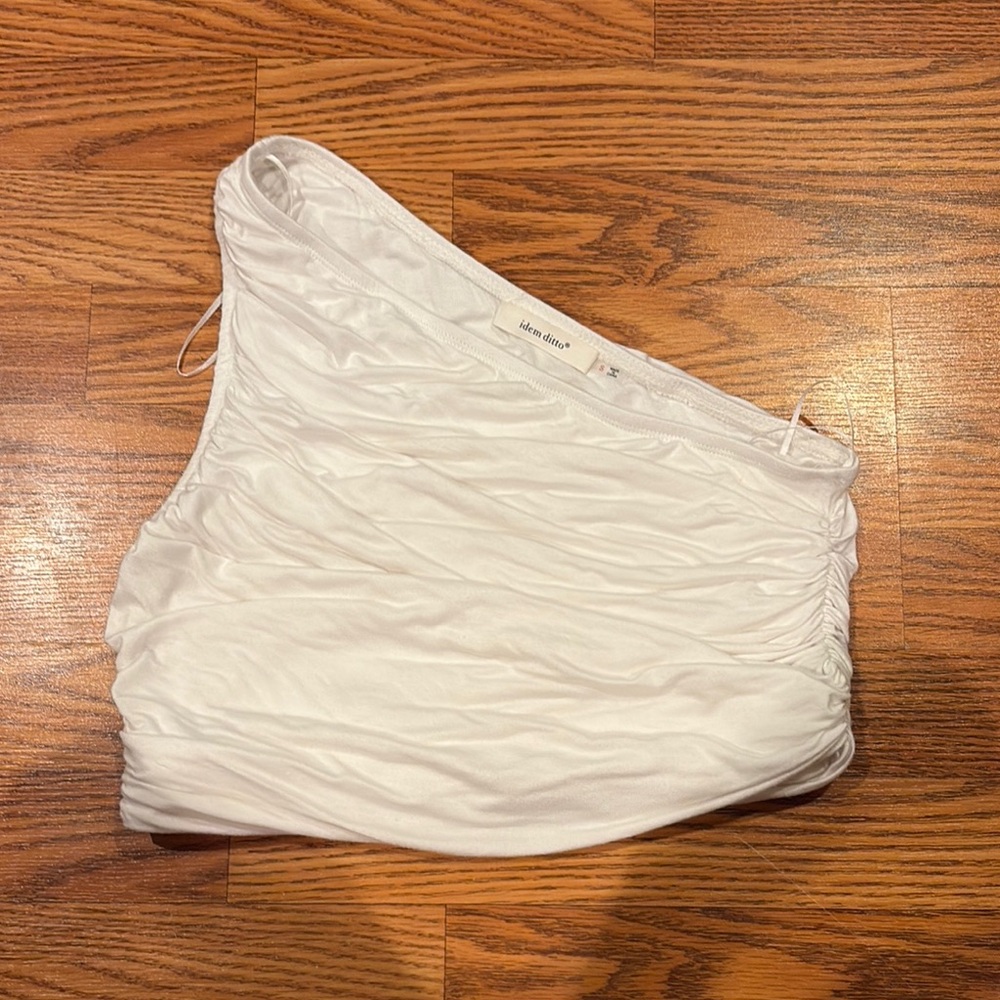 White One-Shoulder Ruched Top